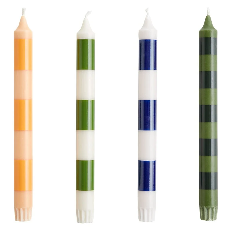 HAY Bougies Stripe, Lot De 4, Vert 3 HAY Bougies Stripe, Lot De 4, Vert