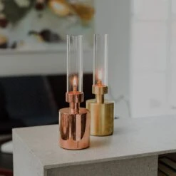 Klong Lampe à Huile Patinée, Mini, Cuivré -Magasin De Rénovation Domiciliaire Patina mini copper and brass square